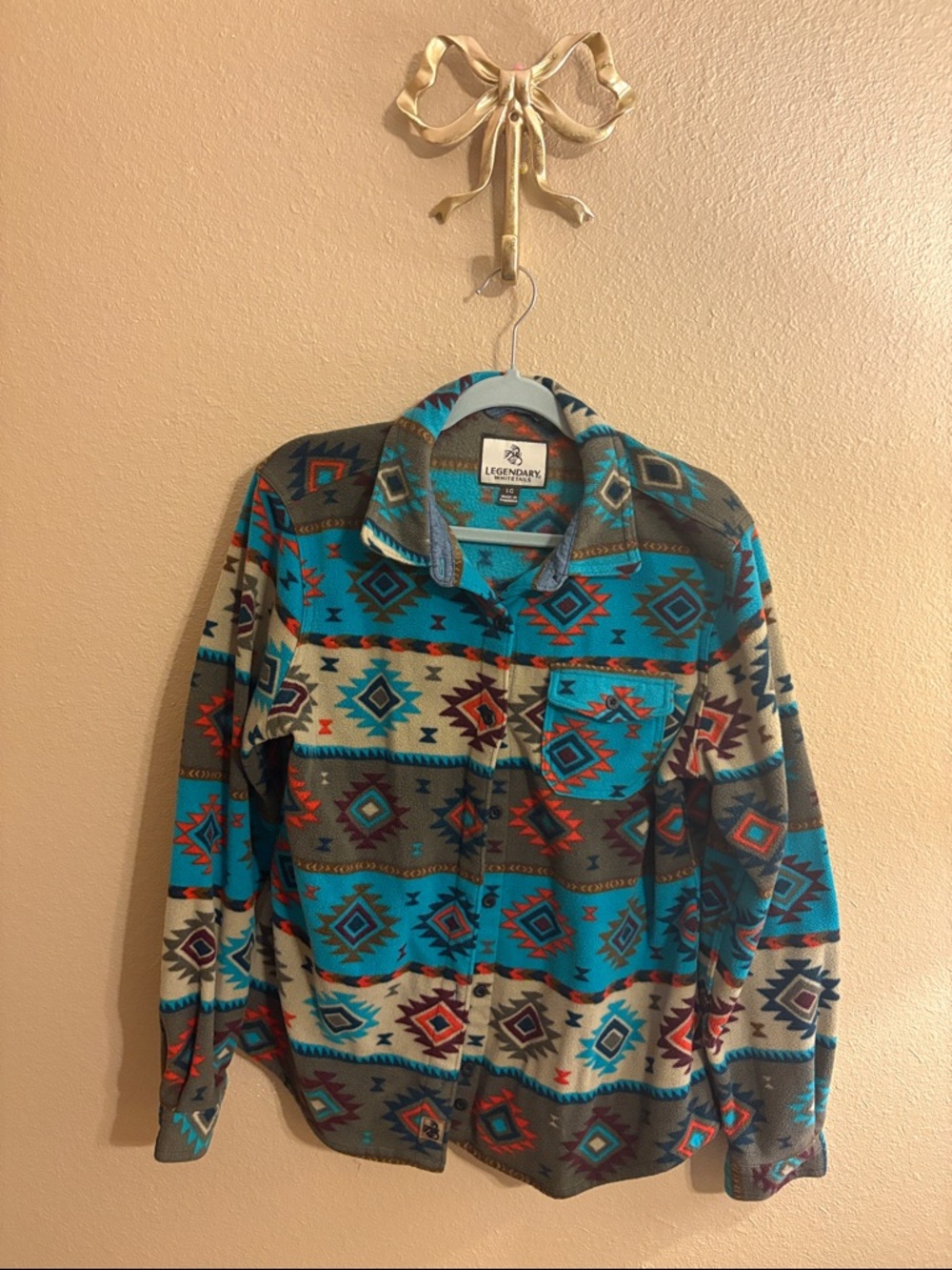Legendary Whitetails Aztec Fleece Shacket - Teal, Gray, Cream, Red, Navy